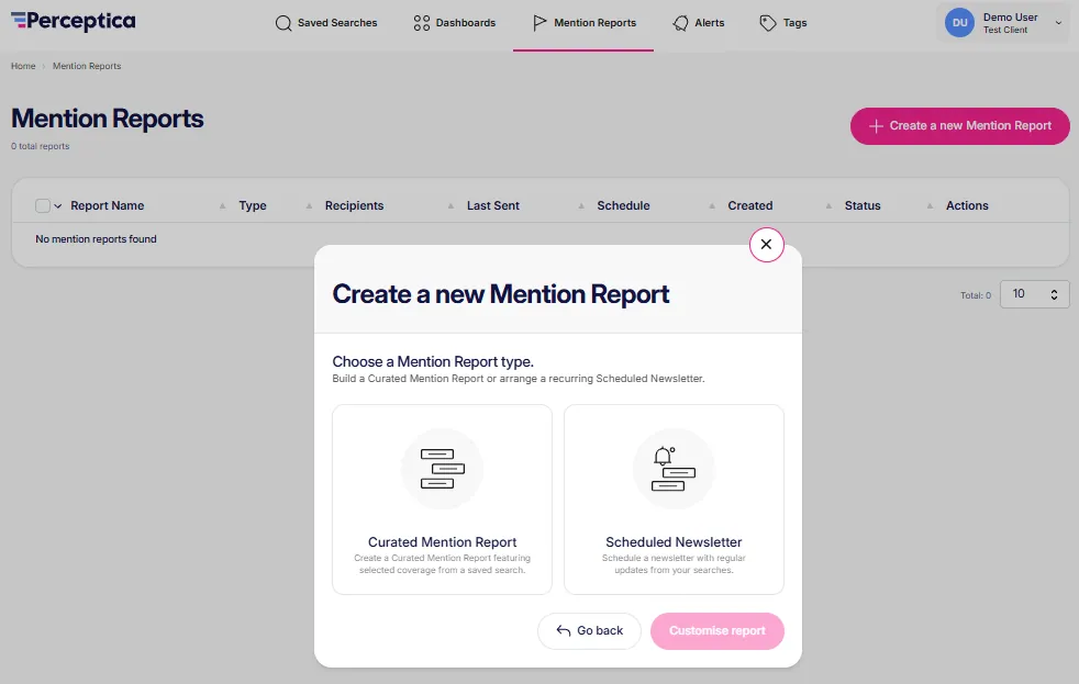 MLP 2.0 mention report builder for creating a curated stakeholder report