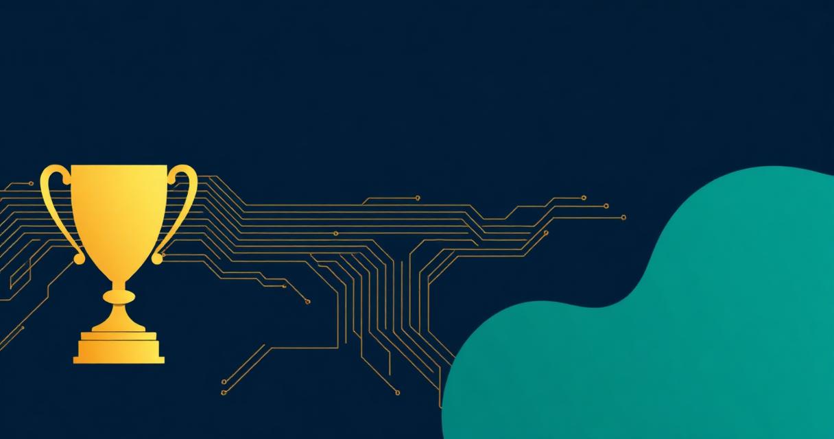 Stylised golden trophy on a navy circuit-board background representing the AIBEST tech awards