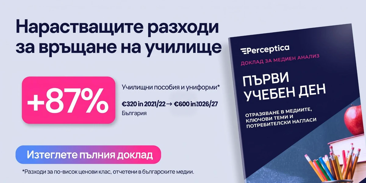 Първи учебен ден 2026 - медиен анализ на Perceptica за ръста от 87% в разходите за училищни пособия и униформи в България