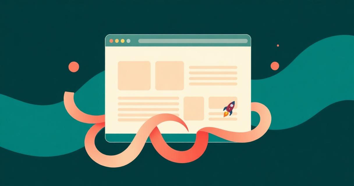 Editorial illustration of a stylised browser window with a small rocket - new website launch